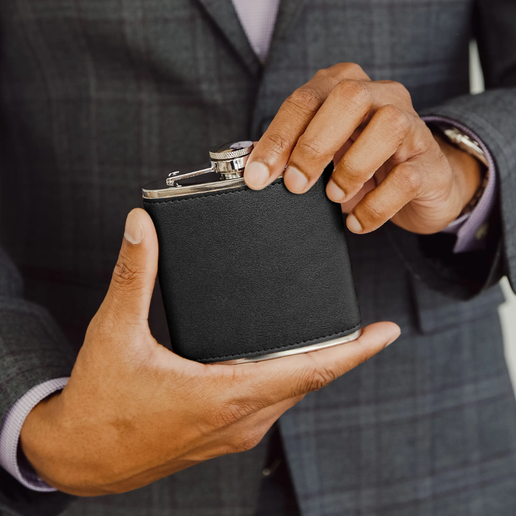 BK. Leather/Metal Flask