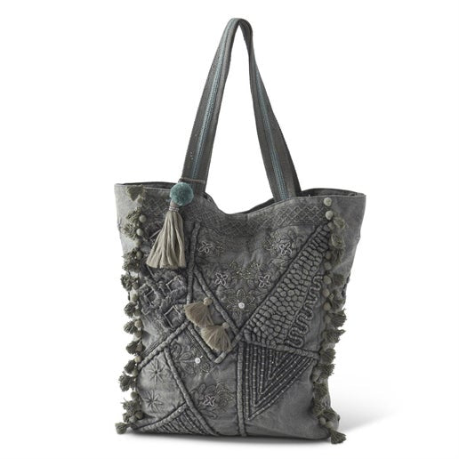 Gray Fringe Tote Bag