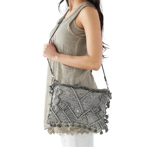 Gray Fringe Crossbody Bag