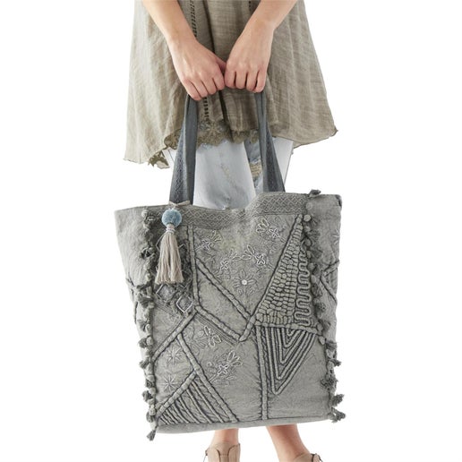 Gray Fringe Tote Bag