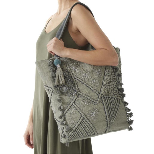 Gray Fringe Tote Bag
